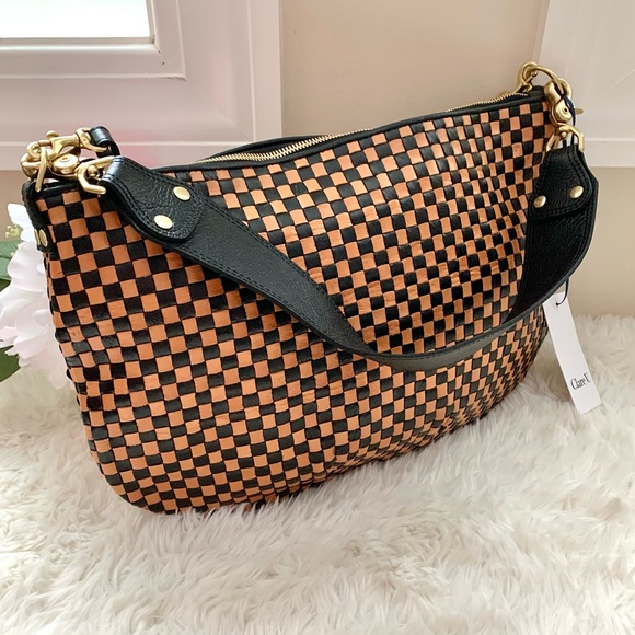 Clare V. Moyen Messenger Bag Woven Check Leather NEW - Picture 8 of 16